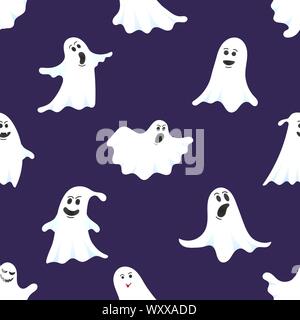 Halloween nahtlose Muster mit cartoon Design style Geister Set Vector Illustration auf dunklem Hintergrund isoliert. Halloween boo spooky Symbole flyi Stock Vektor
