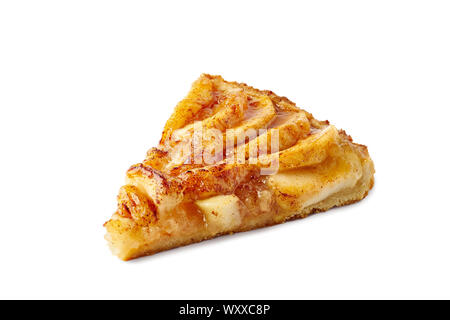 Stück französische Apfeltarte auf Weiß Stockfoto