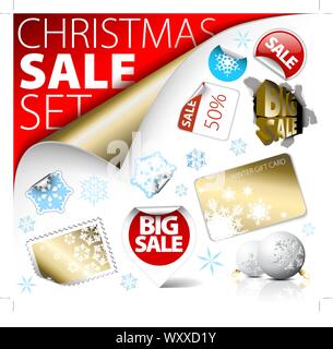 Satz von Weihnachten Rabatt tickets, Etiketten, Stempel, Aufkleber, Ecken, Tags Stock Vektor