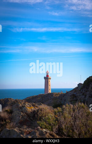 Phare du Cap Béar Kap, Leuchtturm, in der Nähe der Port Vendres, Frankreich. Stockfoto