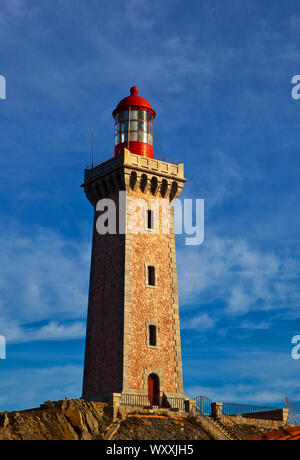 Phare du Cap Béar Kap, Leuchtturm, in der Nähe der Port Vendres, Frankreich. Stockfoto