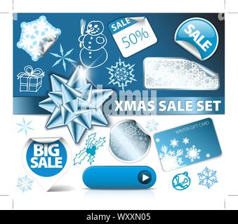 Satz von Weihnachten Rabatt tickets, Etiketten, Stempel, Aufkleber, Ecken, Tags Stock Vektor