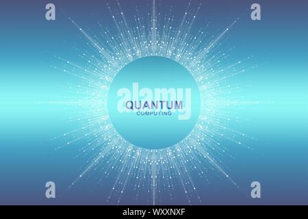 Kreisförmige quantum Computer Technologie Konzept. Sphäre explosion Hintergrund. Vertieftes Lernen der künstlichen Intelligenz. Grosse Daten Algorithmen Visualisierung Stock Vektor