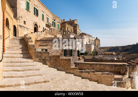 Blick auf die Straße von Gebäuden in Matera antike Stadt Sassi di Matera. Stockfoto