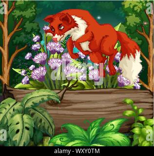 Natur Szene mit Red Fox springen über Abbildung Log Stock Vektor