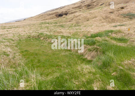 BUOARDALUR, ISLAND - Ancient House Website von Eiriksstadir, Viking Langhaus, an Eric der Rote Homestead. Stockfoto