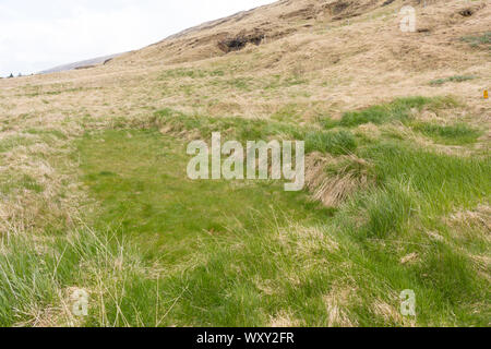 BUOARDALUR, ISLAND - Ancient House Website von Eiriksstadir, Viking Langhaus, an Eric der Rote Homestead. Stockfoto