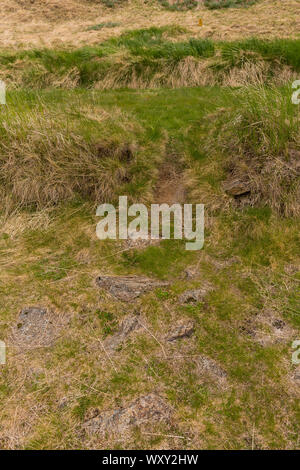 BUOARDALUR, ISLAND - Ancient House Website von Eiriksstadir, Viking Langhaus, an Eric der Rote Homestead. Stockfoto