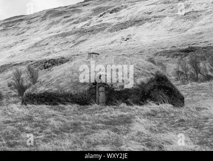 BUOARDALUR, ISLAND - Eiriksstadir, Viking Langhaus, die Erholung von Eric dem Roten 10. Jahrhundert Homestead. Stockfoto