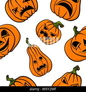Nahtlose halloween Hintergründe. Vektor handgezeichnete Illustrationen. Abbildung: Paar pampkins. Stock Vektor