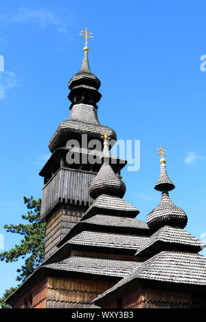 Ushgorod, Ungwar: Holz- Kirche St. Michael, vom Shelestove Dorf, ein klassisches Beispiel der Folklore Lemken Architektur in Karpaten Ruthenia, M Stockfoto