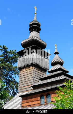 Ushgorod, Ungwar: Holz- Kirche St. Michael, vom Shelestove Dorf, ein klassisches Beispiel der Folklore Lemken Architektur in Karpaten Ruthenia, M Stockfoto