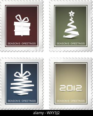 Sammlung von alten Vektor weihnachten Briefmarken (Rot, Blau, Grün, Gelb) Stock Vektor