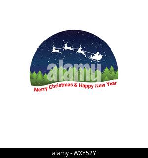 Santa Claus fährt in einem Schlitten frohe Weihnachten und ein glückliches Neues Jahr zu wünschen. Santa Claus auf dem Hintergrund der Wald. Vector Illustration Stock Vektor