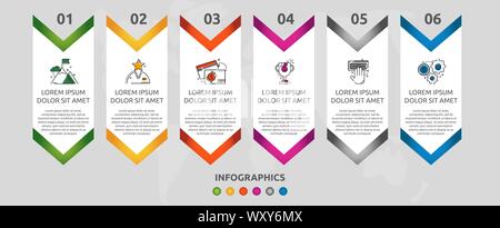 Vektor moderne 3D-infografik Vorlage Pfeil für sechs Diagramme, Grafik, Präsentation. Business Konzept mit 6 Optionen und Rechtecke. Leerzeichen Stock Vektor