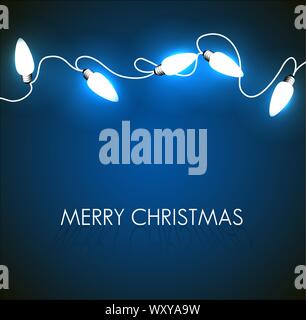 Vektor Weihnachten Hintergrund mit weißen Weihnachten Kette Beleuchtung auf Blau Stock Vektor