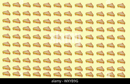 Cartoon Stil Abbildung: Burger, Pizza, Sandwich und Hot Dog. Fast Food nahtlose Muster. Hand gezeichnet Essen Hintergrund. Vorlage für die Gestaltung der Website. Stockfoto