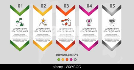 Vektor moderne 3D-infografik Vorlage Pfeil für fünf Diagramme, Grafik, Präsentation. Business Konzept mit 5 Optionen und Rechtecke. Leerzeichen Stock Vektor