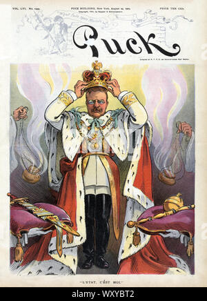 "L'Etat, C'est moi', Präsident Theodore Roosevelt krönt sich selbst zum Kaiser, Puck Magazin, Artwork von Udo J. Keppler, von Keppler & Schwarzmann, 24. August 1904 veröffentlicht. Stockfoto