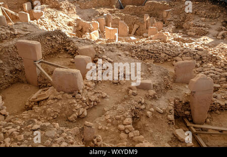 Am Anfang der Zeit. Antike Stätte von Gobekli Tepe in der Türkei. Gobekli Tepe ist ein UNESCO-Weltkulturerbe. Der älteste Tempel der Welt. Jungsteinzeit Stockfoto