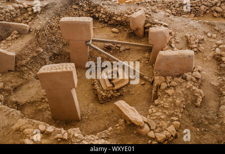 Am Anfang der Zeit. Antike Stätte von Gobekli Tepe in der Türkei. Gobekli Tepe ist ein UNESCO-Weltkulturerbe. Der älteste Tempel der Welt. Jungsteinzeit Stockfoto