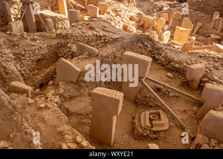 Am Anfang der Zeit. Antike Stätte von Gobekli Tepe in der Türkei. Gobekli Tepe ist ein UNESCO-Weltkulturerbe. Der älteste Tempel der Welt. Jungsteinzeit Stockfoto