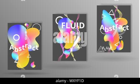 Der futuristische Flüssigkeit und flüssige Seiten Design, kreative bunte Konzept, mit Dreiecken und Kreisen primitive, Überlegenheit fantastisch mit neon colo Stock Vektor
