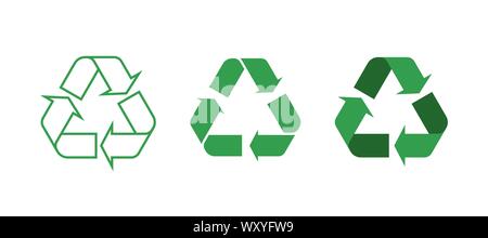 Drei grüne recycling Symbol Symbole gesetzt Stock Vektor