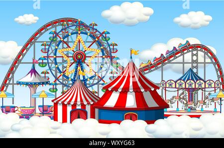 Ein Außenpool kirmes Szene in Wolken Abbildung Stock Vektor