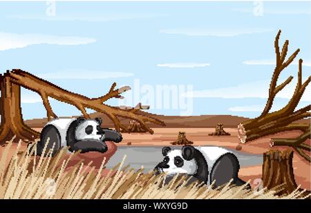 Hintergrund Szene mit zwei pandas sterben Abbildung Stock Vektor
