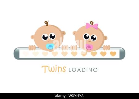 Baby Mädchen und junge Zwillinge laden Bar mit Herzen Vector EPS Abbildung 10 Stock Vektor