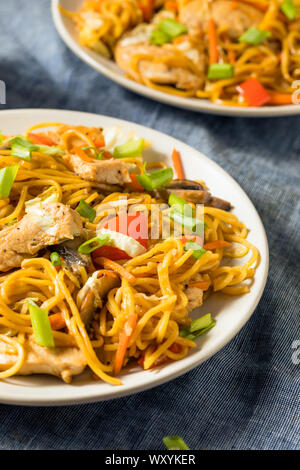 Hausgemachte japanische Huhn Yakisoba Nudeln mit Gemüse Stockfoto