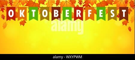 Oktoberfest party Flaggen Banner auf gelben Hintergrund mit fallenden Blätter Vektor-illustration EPS 10. Stock Vektor