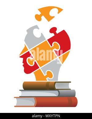 Bücher Bildung Konzept. Puzzle männlichen Kopf Silhouette mit Büchern. Vektor zur Verfügung. Stock Vektor