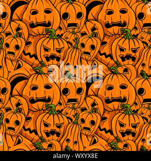 Nahtlose halloween Hintergründe. Vektor handgezeichnete Illustrationen. Abbildung: Paar pampkins. Stock Vektor