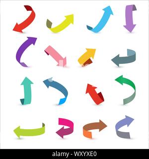 Bunte ribbon Pfeil einstellen. Pfeil stickerst verschiedene Winkel und Richtungen. 3D-Vektor Icon Set. Stock Vektor