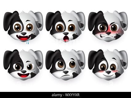 Hunde emoticon Vektor einrichten. Welpe Hund emojis mit verärgerten und schüchtern Ausdruck für Zeichen und Symbole, die in weißem Hintergrund. Vector Illustration 3d. Stock Vektor
