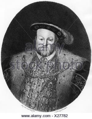 Heinrich VIII., 28.6.1491 - 28.1.1547, König von England 22.4.1509 - 28.1.1547, halbe Länge, Kupferstich von Clessens nach sylverster Harding (1745 - 1809), der Künstler das Urheberrecht nicht gelöscht werden Stockfoto