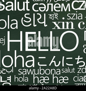 Hola en diferentes idiomas internacionales. Saludos Fotografía de stock -  Alamy