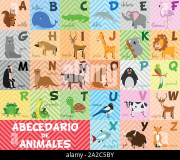 Vecteur Stock Ilustración de vector Alfabeto ilustrado con animales para  niños. Abecedario inglés. Aprender a leer.