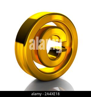 Los símbolos de copyright marcas Color Oro 3D, 3D Render aislado sobre fondo blanco. Foto de stock
