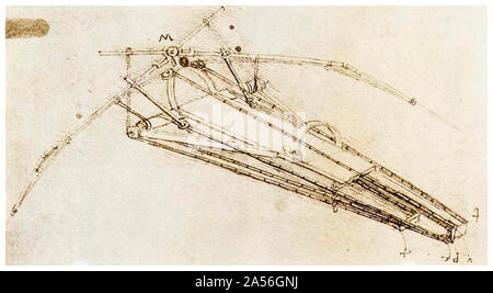 Leonardo Da Vinci, La máquina voladora diseño relativos a sus estudios sobre el vuelo artificiales, dibujo, circa 1488