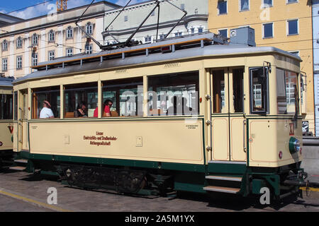 antiguo tranvía nostal. Linz, Alta Austria, Austria, Europa Foto de stock