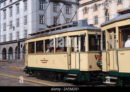antiguo tranvía nostal. Linz, Alta Austria, Austria, Europa Foto de stock