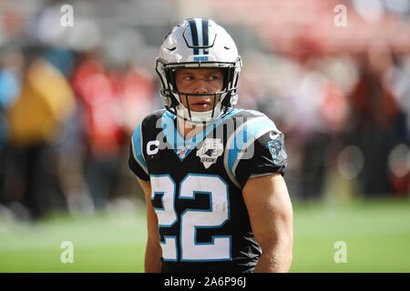 Christian McCaffrey #22 Marcha atrás de los Carolina Panthers durante la  NFL juego entre las Panteras de Carolina y Tampa Bay Buccaneers en  Tottenham Stadium en Londres, Reino Unido. el 13 de