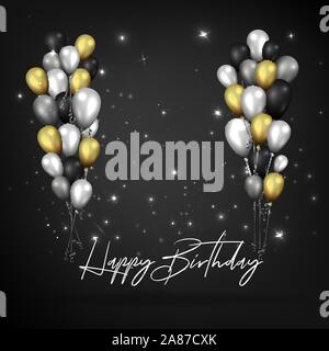 Negro dorado y plateado elegante tarjeta feliz cumpleaños con globos  realistas, fondo de lujo para web e impresión de decoración Imagen Vector de  stock - Alamy