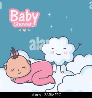 Cute Little Baby Shower Souvenir Bebe Durmiendo Sobre Nubes Ilustracion Vectorial Imagen Vector De Stock Alamy