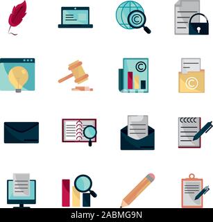 Propiedad intelectual copyright iconos conjunto ilustración vectorial