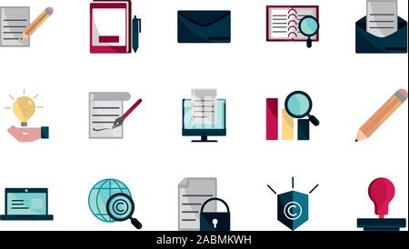 Propiedad intelectual copyright iconos conjunto ilustración vectorial