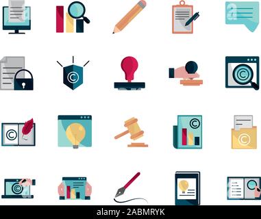 Propiedad intelectual copyright iconos conjunto ilustración vectorial